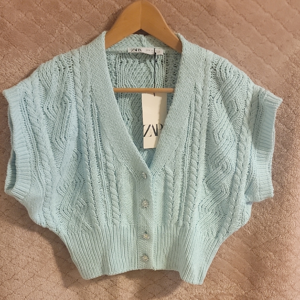 Zara Sky Blue Cable Knit Cardigan